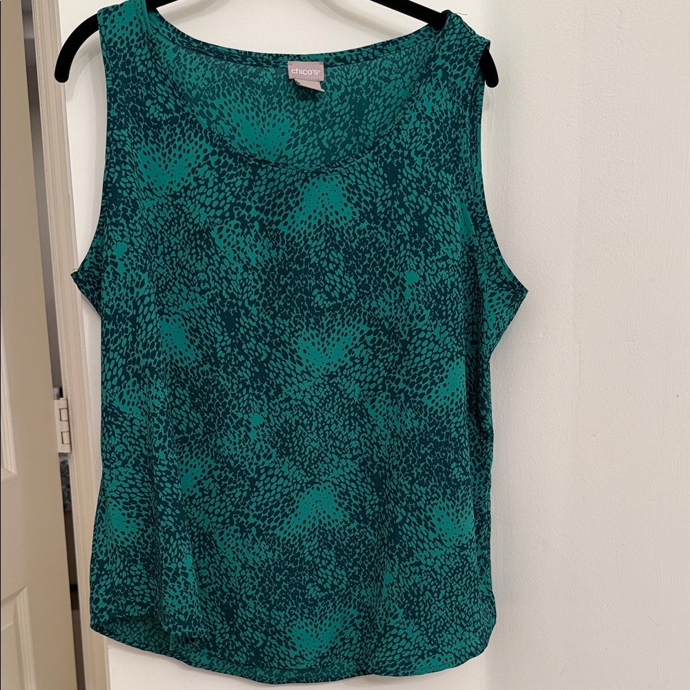 Chico's Teal and Black Printed Sleeveless Tank